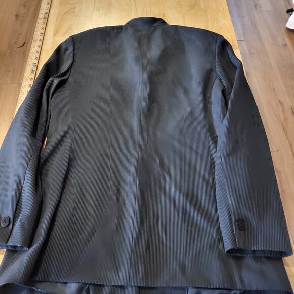 DKNY Donna Karen Wool Mandarin Collar Invisible Button Pinstripe Coat 8 - Picture 10 of 11